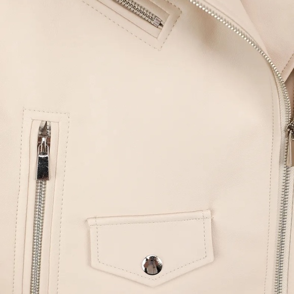 NWT Out for the Night Beige Vegan Leather Moto Jacket - Picture 6 of 7